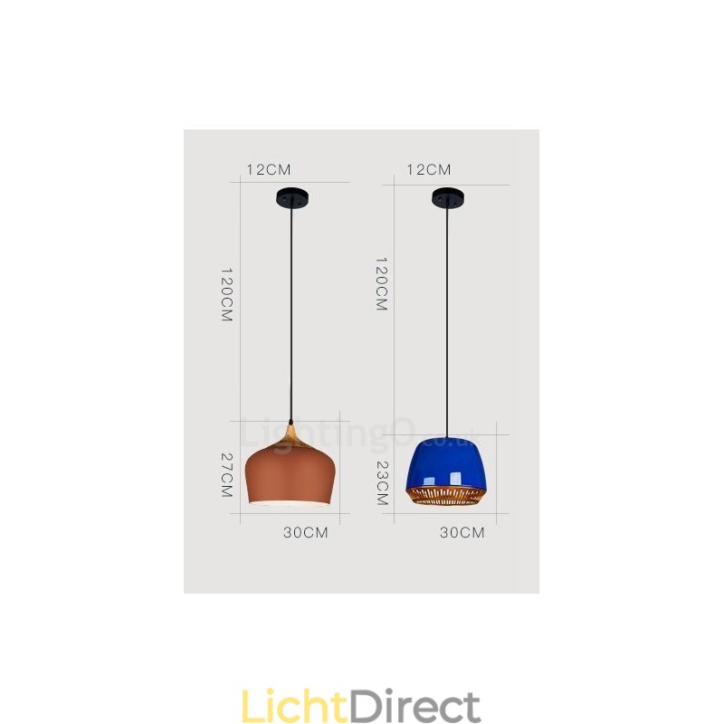 1-lichts moderne, eigentijdse hanglamp met zwart-wit-rood-blauwe kap