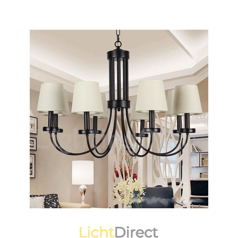 8-lichts retro, eigentijdse zwarte kaars-stijl kroonluchter