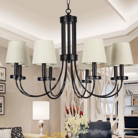 8-lichts retro, eigentijdse zwarte kaars-stijl kroonluchter