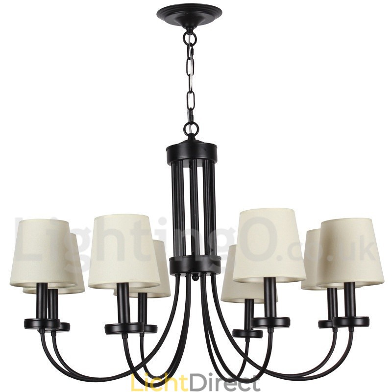 8-lichts retro, eigentijdse zwarte kaars-stijl kroonluchter