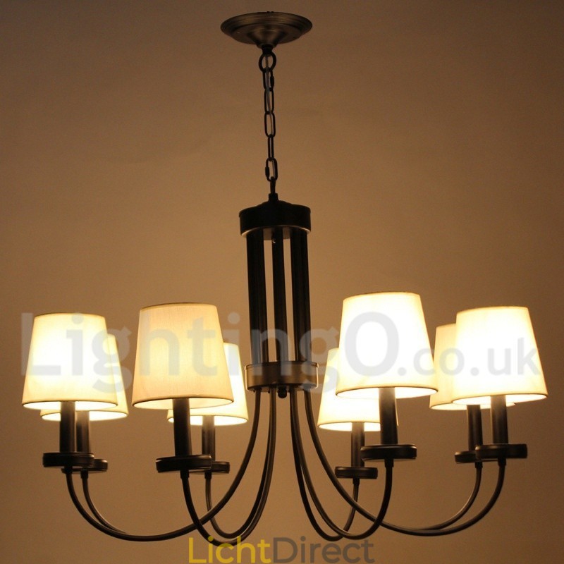 8-lichts retro, eigentijdse zwarte kaars-stijl kroonluchter