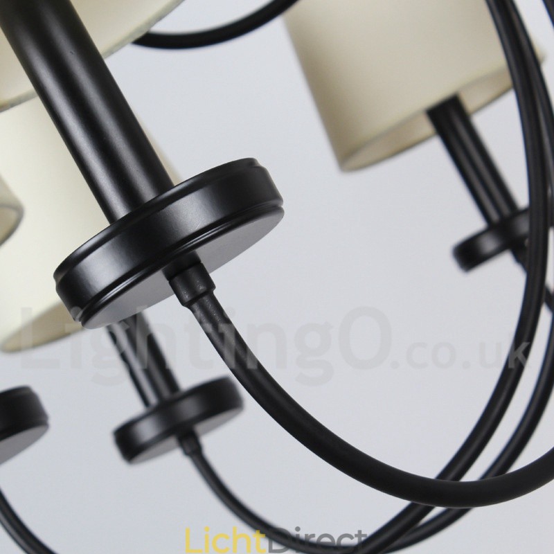 8-lichts retro, eigentijdse zwarte kaars-stijl kroonluchter