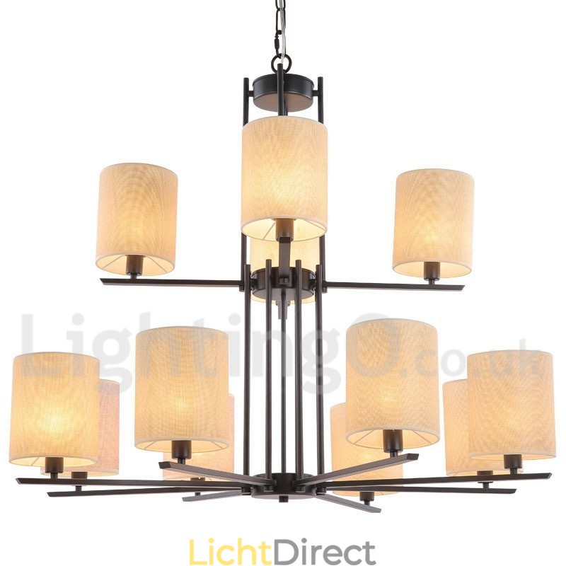 12 Licht Rustieke Retro Zwarte 2-laags Grote Kroonluchter Kaars Stijl Kroonluchter