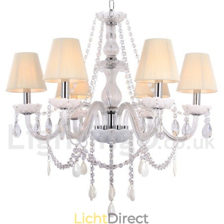 6-lichts witte K9-kristallen kaars-stijl kroonluchter
