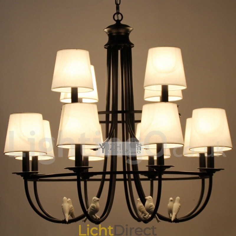 12 Licht Retro Zwarte Mediterrane Stijl Rustieke Hedendaagse Kaars Stijl Kroonluchter
