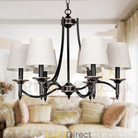 6-lichts rustieke retro zwarte eigentijdse kaars-stijl kroonluchter