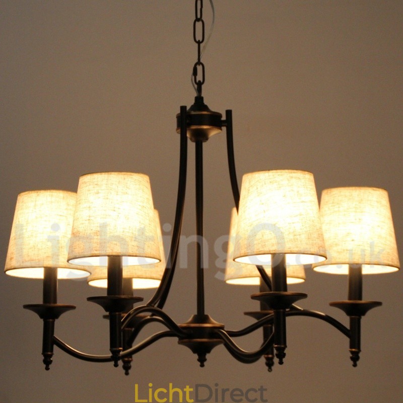 6-lichts rustieke retro zwarte eigentijdse kaars-stijl kroonluchter