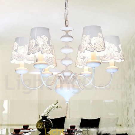 6-lichts moderne, eigentijdse, holle, witte kroonluchter in kaarsstijl 6-lichts moderne, eigentijdse, holle, witte kroonluchter in kaarsstijl