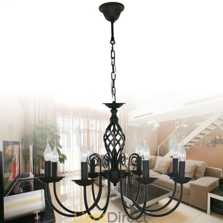 8-lichts moderne retro zwarte kaars-stijl kroonluchter 8-lichts moderne retro zwarte kaars-stijl kroonluchter