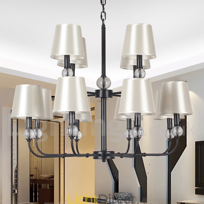 12 Licht Rustieke Retro Zwarte 2-laags Grote Kroonluchter Kaars Stijl Kroonluchter