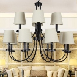 12 Licht Rustieke Retro Zwarte 2-laags Grote Kroonluchter Kaars Stijl Kroonluchter