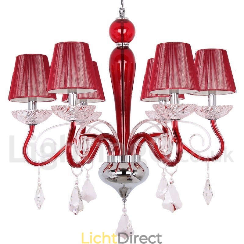6 Licht Rode Hedendaagse K9 Kristallen Kaars Stijl Kroonluchter