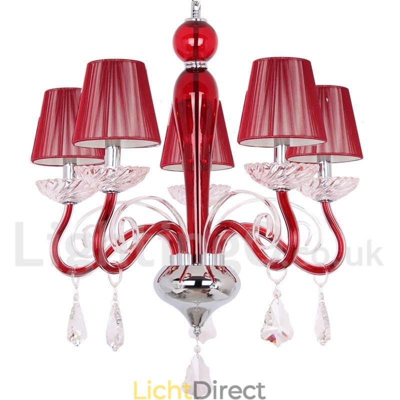 5 Licht Rode Hedendaagse K9 Kristallen Kaars Stijl Kroonluchter