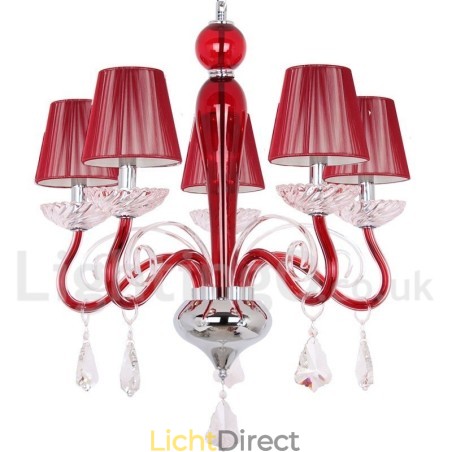 5 Licht Rode Hedendaagse K9 Kristallen Kaars Stijl Kroonluchter