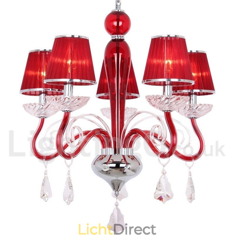 5 Licht Rode Hedendaagse K9 Kristallen Kaars Stijl Kroonluchter