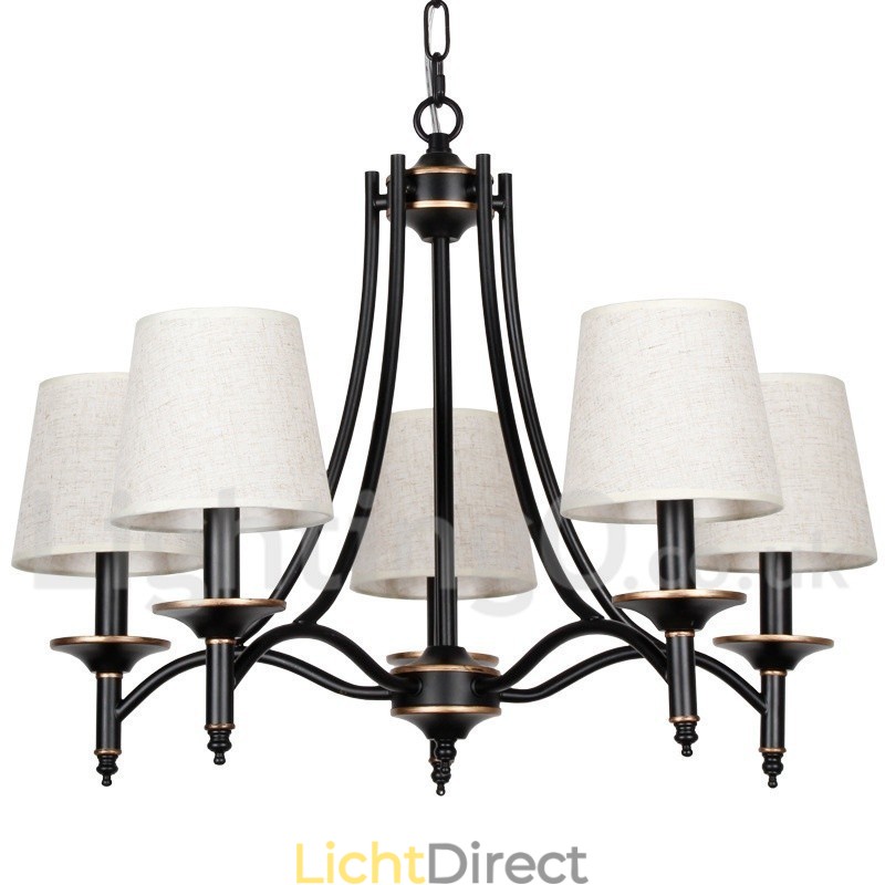 5-lichts rustieke retro zwarte eigentijdse kaars-stijl kroonluchter