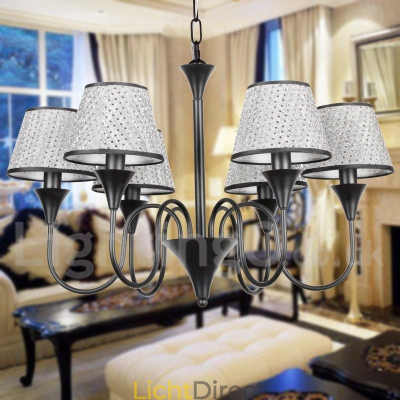 6-lichts rustieke moderne eigentijdse retro zwarte kaars-stijl kroonluchter