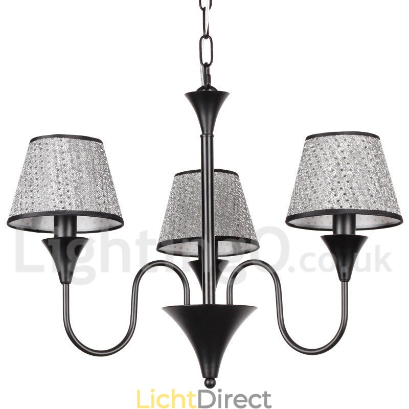 3-lichts rustieke moderne eigentijdse retro zwarte kaars-stijl kroonluchter