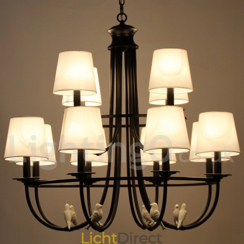 12 Licht Retro Zwarte Mediterrane Stijl Rustieke Hedendaagse Kaars Stijl Kroonluchter