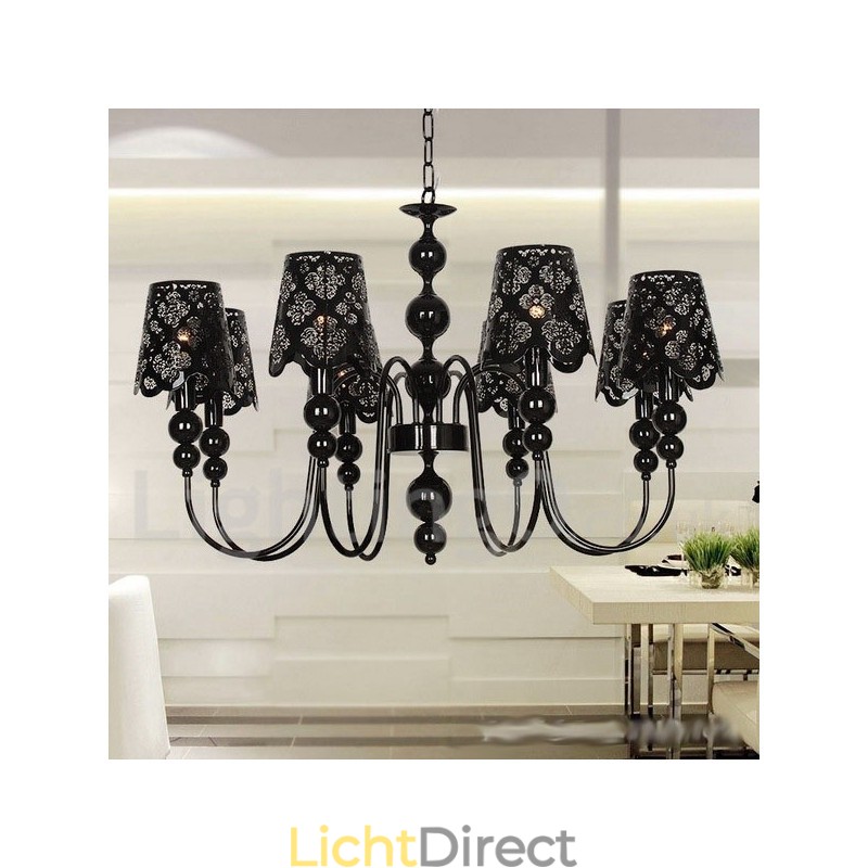 8-lichts moderne, eigentijdse, holle zwarte kroonluchter in kaarsstijl