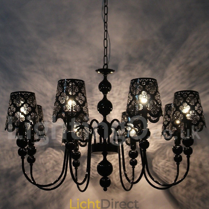 8-lichts moderne, eigentijdse, holle zwarte kroonluchter in kaarsstijl