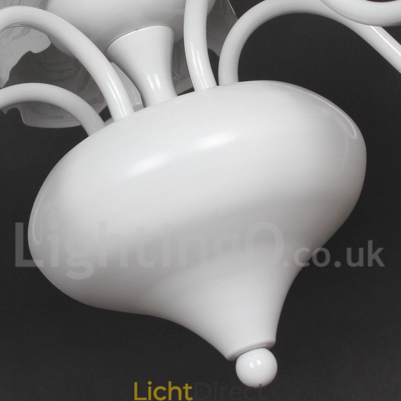 5-lichts moderne, eigentijdse, holle, witte kroonluchter in kaarsstijl