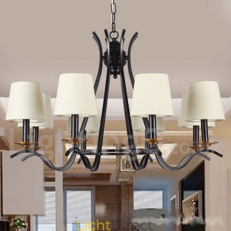 8-lichts zwarte retro eigentijdse kaars-stijl kroonluchter 8-lichts zwarte retro eigentijdse kaars-stijl kroonluchter