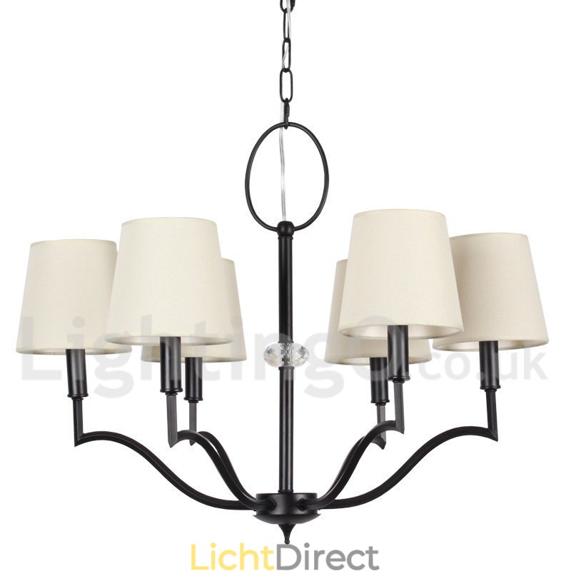 6-lichts moderne, eigentijdse kroonluchter in kaarsstijl