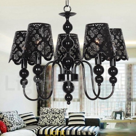 5-lichts moderne, eigentijdse, holle zwarte kaars-stijl kroonluchter 5-lichts moderne, eigentijdse, holle zwarte kaars-stijl kroonluchter