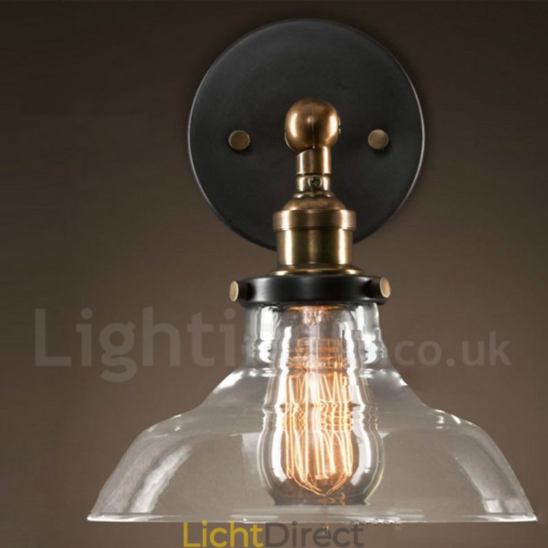 1-lichts rustieke lodge slaapkamer wandlamp met glazen kap