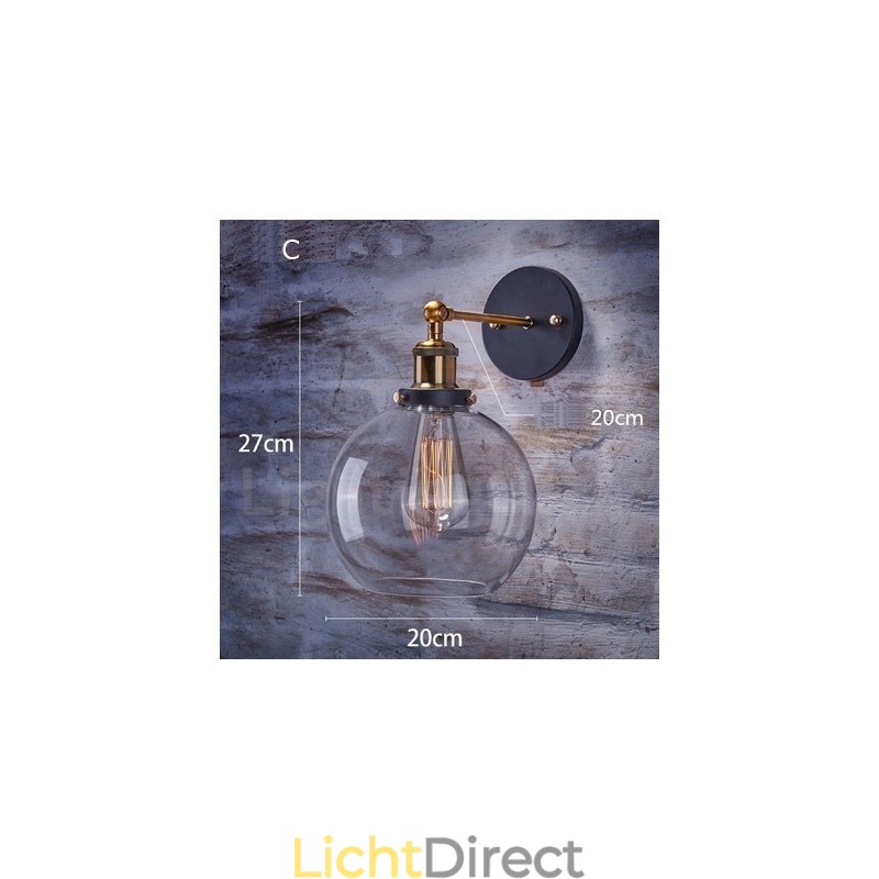 1-lichts rustieke lodge slaapkamer wandlamp met glazen kap