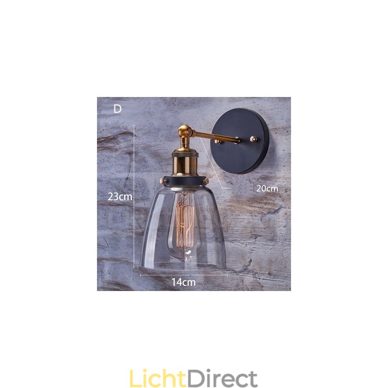 1-lichts rustieke lodge slaapkamer wandlamp met glazen kap