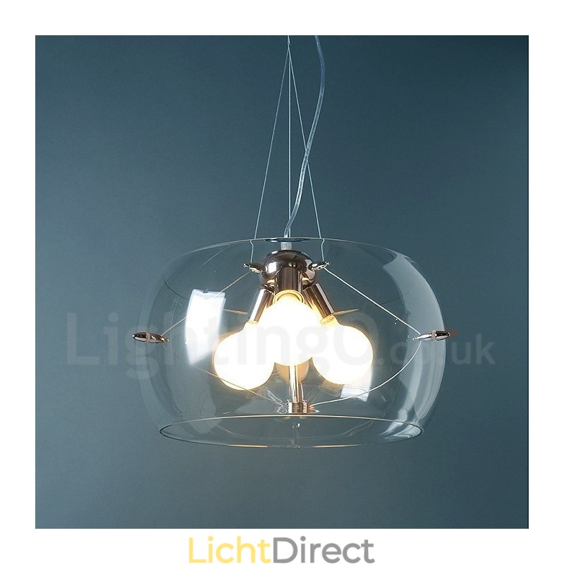 3-lichts moderne, eigentijdse glazen hanglamp