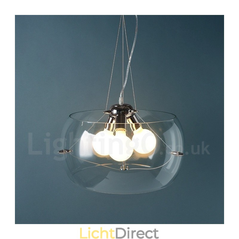 3-lichts moderne, eigentijdse glazen hanglamp