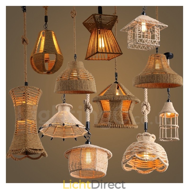 1 Licht Rustieke Lodge Hanglamp Café Hennep Touw Hanglamp