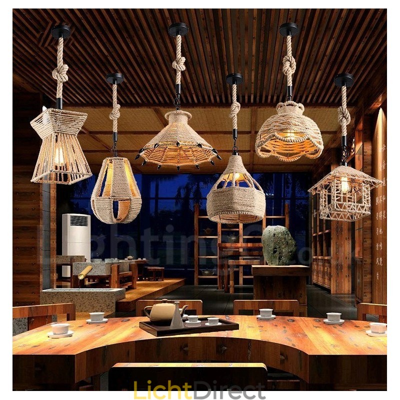 1 Licht Rustieke Lodge Hanglamp Café Hennep Touw Hanglamp