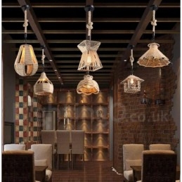 1 Licht Rustieke Lodge Hanglamp Café Hennep Touw Hanglamp