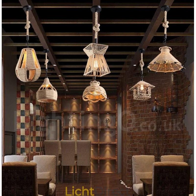 1 Licht Rustieke Lodge Hanglamp Café Hennep Touw Hanglamp