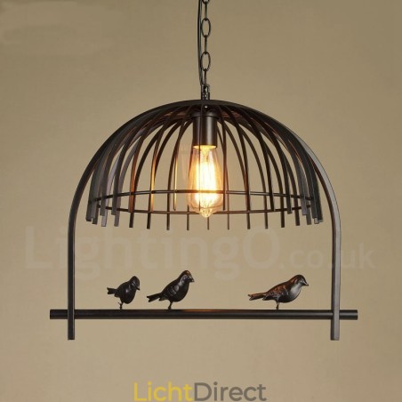 1-lichts rustieke Lodge Retro vogelkooi hanglamp met stalen kap 1-lichts rustieke Lodge Retro vogelkooi hanglamp met stalen kap