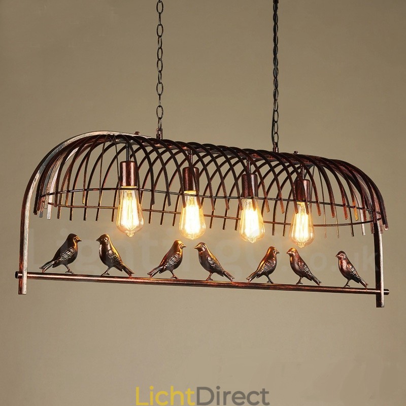 4-lichts rustieke Lodge Retro vogelkooi hanglamp met stalen kap