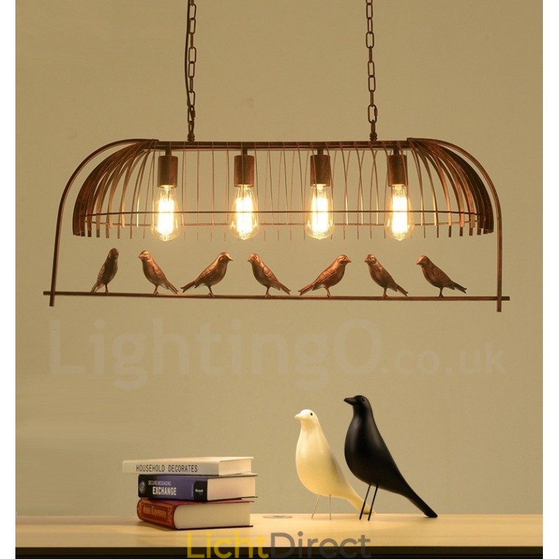 4-lichts rustieke Lodge Retro vogelkooi hanglamp met stalen kap