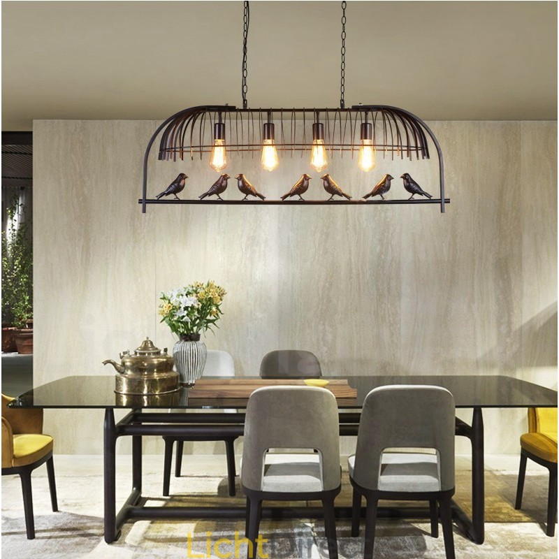 4-lichts rustieke Lodge Retro vogelkooi hanglamp met stalen kap