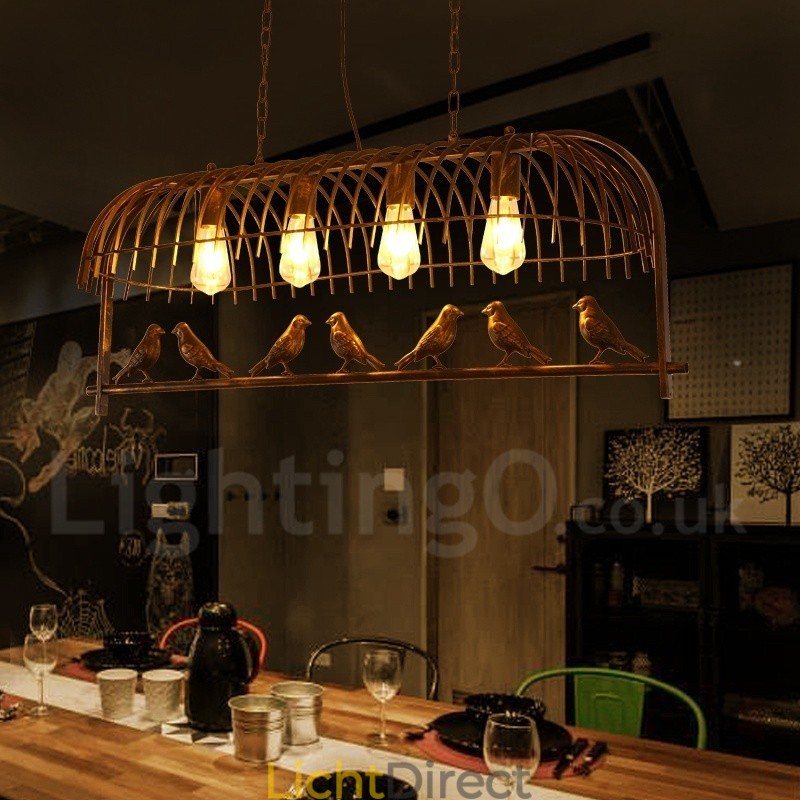 4-lichts rustieke Lodge Retro vogelkooi hanglamp met stalen kap