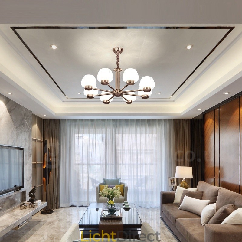 8-lichts moderne eigentijdse kroonluchter met glazen kap