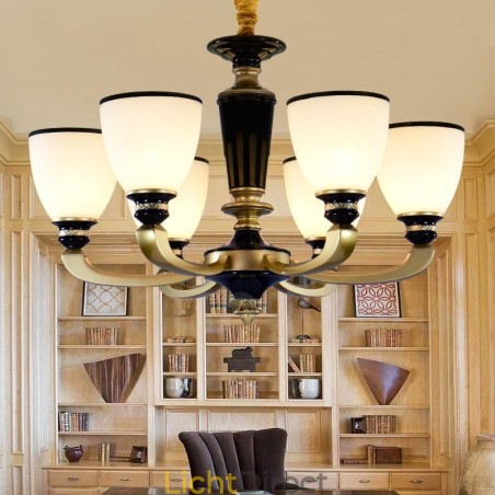6-lichts retro traditionele kroonluchter van zinklegering met glazen kap 6-lichts retro traditionele kroonluchter van zinklegering met glazen kap