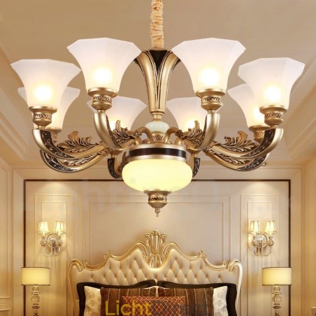 8-lichts retro traditionele luxe lobby kroonluchter met glazen kap 8-lichts retro traditionele luxe lobby kroonluchter met glazen kap