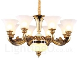 8-lichts retro traditionele luxe lobby kroonluchter met glazen kap