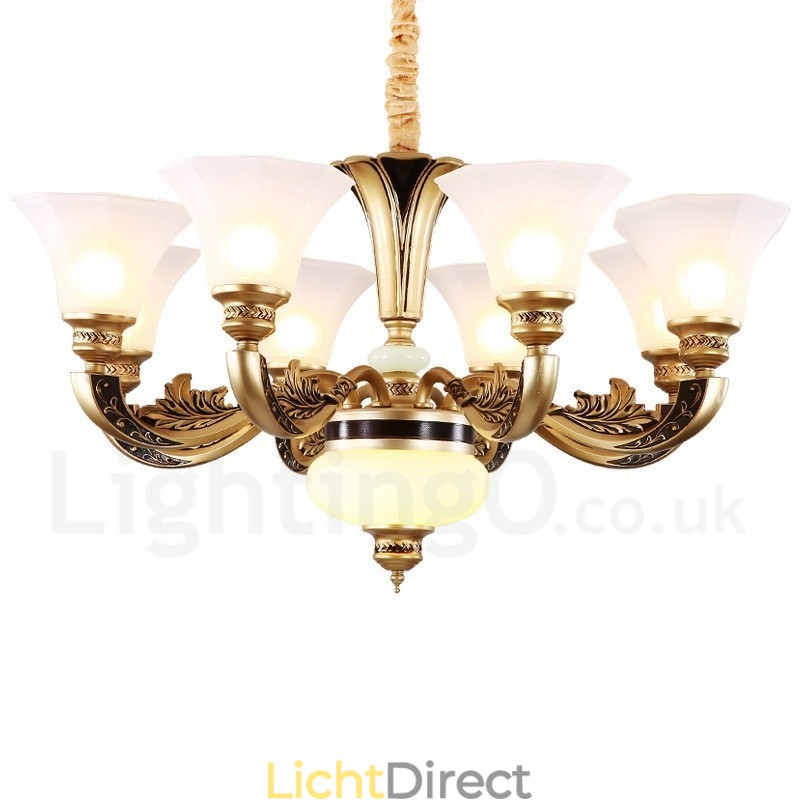 8-lichts retro traditionele luxe lobby kroonluchter met glazen kap