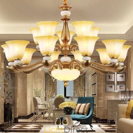 15-lichts retro traditionele luxe kroonluchter van zinklegering met glazen kap 15-lichts retro traditionele luxe kroonluchter van zinklegering met glazen kap