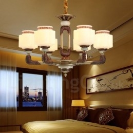 6-lichts retro traditionele luxe lobby kroonluchter van zinklegering met glazen kap